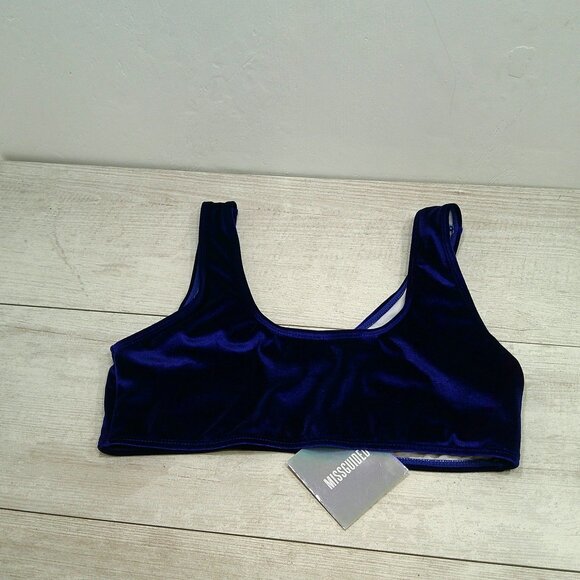 NWT Deep Blue Velvet High Leg Brief Bottoms | Scoop Neck Bikini Top Size 8 - Picture 3 of 7